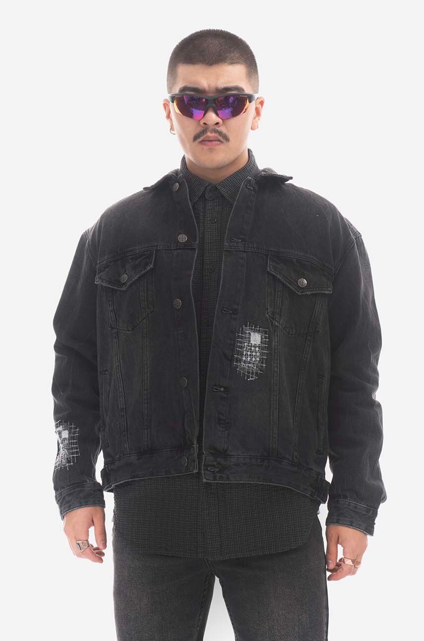 Levně Džínová bunda KSUBI Cropped pánská, černá barva, přechodná, oversize, MPS23JK002-black
