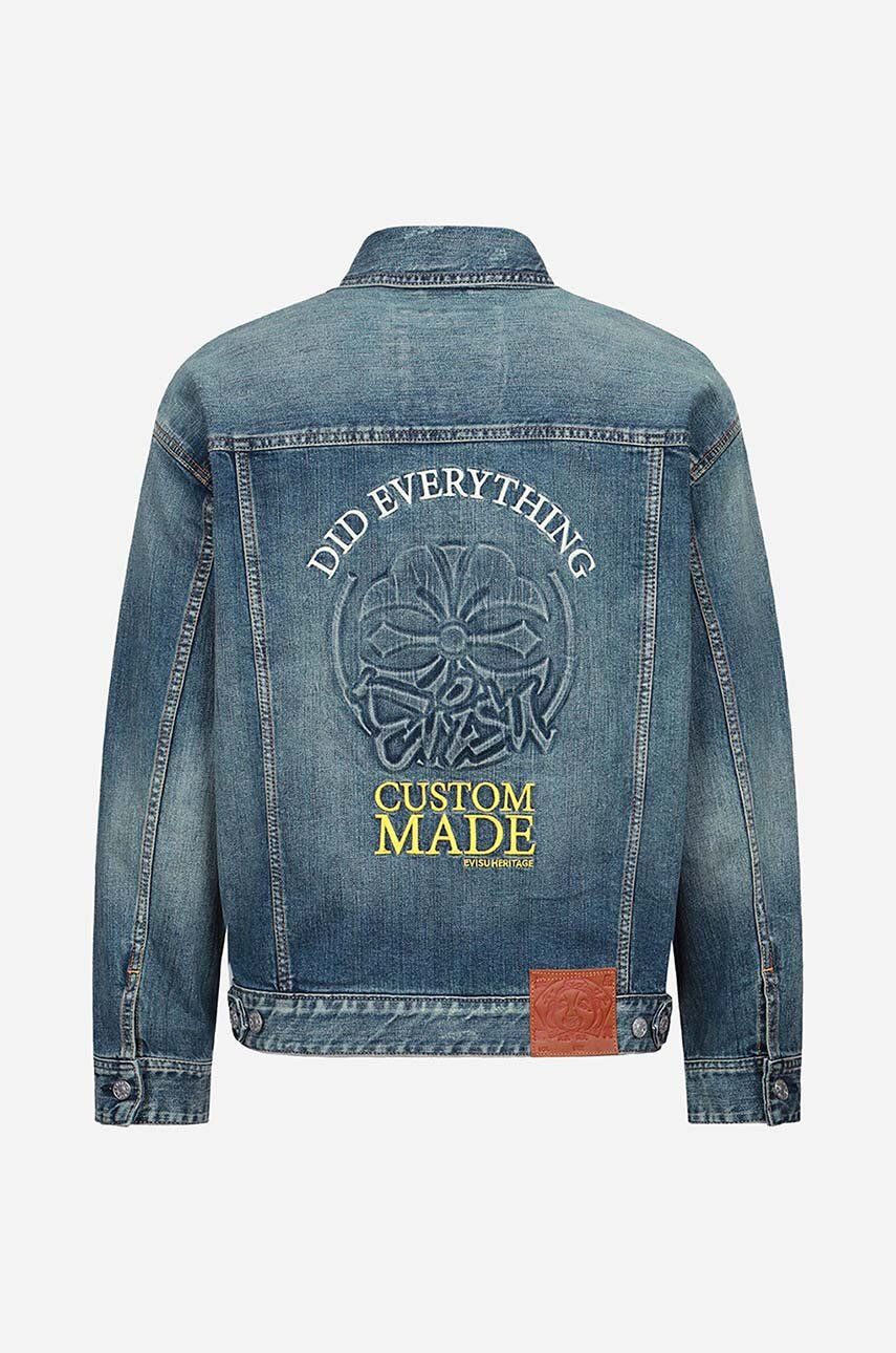 Traper Jakna Evisu Kamon Embossed Denim Jacket Za Muškarce, Za Prijelazno Razdoblje, Oversize, 2ESHTM3DJ710LFCS-indigo, 2ESHTM3DJ710LFCS INDIGO DARK T