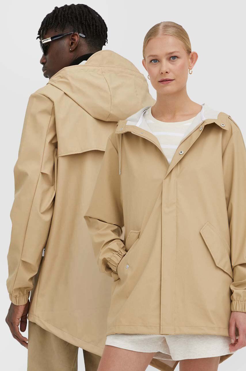 Nepromokavá bunda Rains 18010 Fishtail Jacket béžová barva, přechodná - béžová -  Hlavní materi
