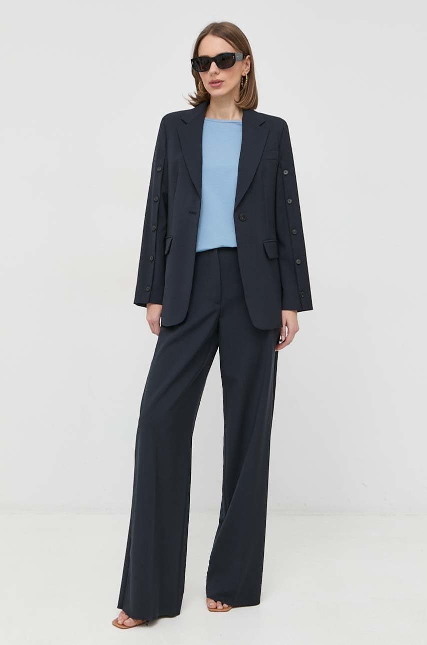 Шерстяной пиджак Weekend Max Mara цвет синий однобортный однотонная