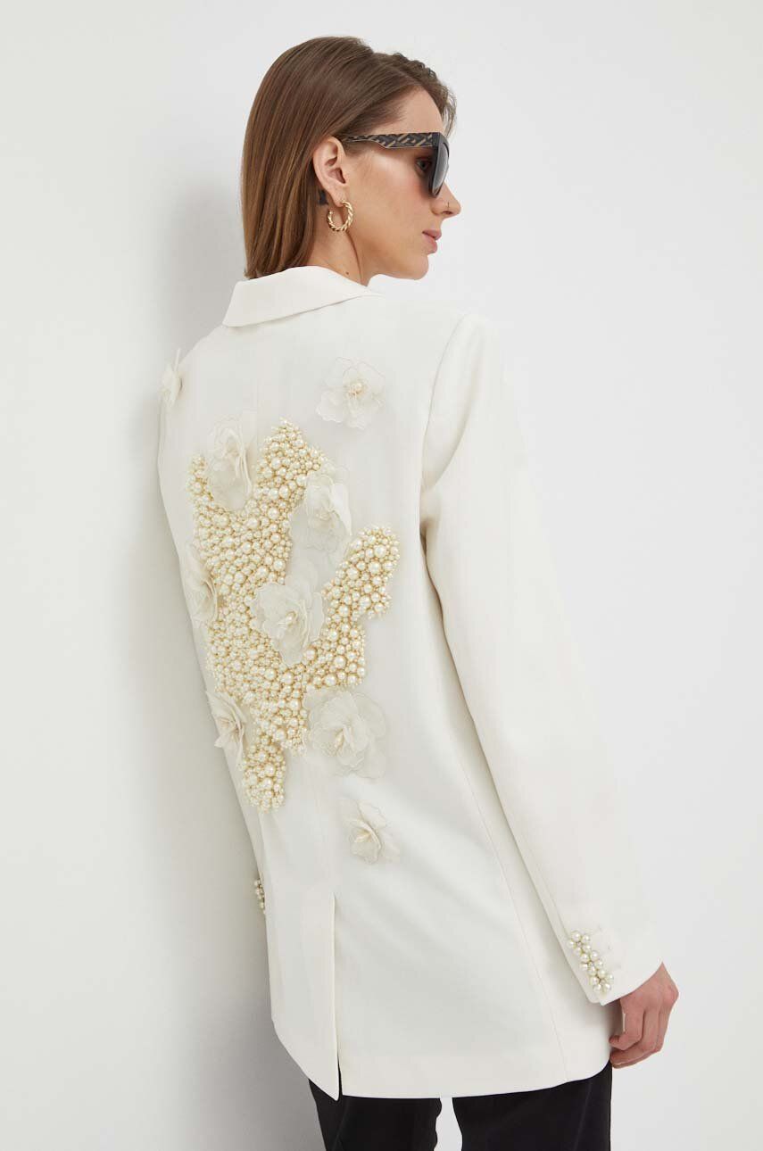 Vlněná bunda Custommade bílá barva, jednořadá - bílá -  Hlavní materiál: 50 % Polyester