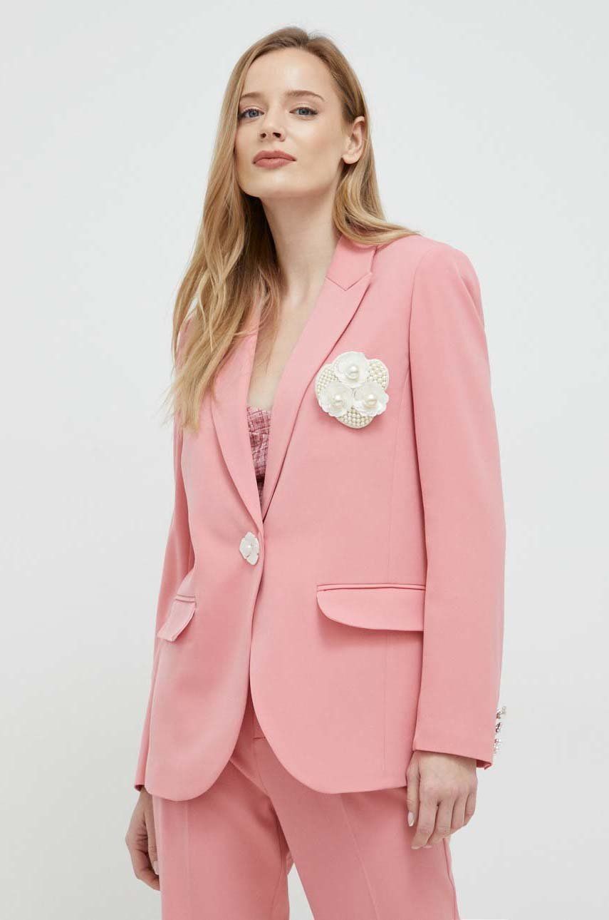 Levně Blazer s příměsí vlny Custommade Fabiana růžová barva, oversize