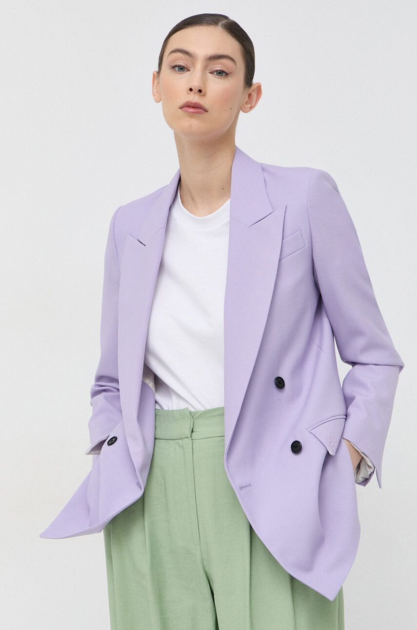 E-shop Blazer s příměsí vlny Karl Lagerfeld fialová barva, dvouřadový