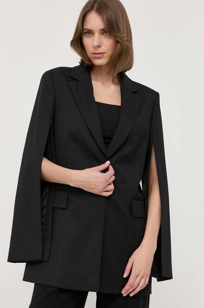 Vlněná bunda BOSS černá barva, jednořadá, hladká - černá -  Hlavní materiál: 60 % Vlna