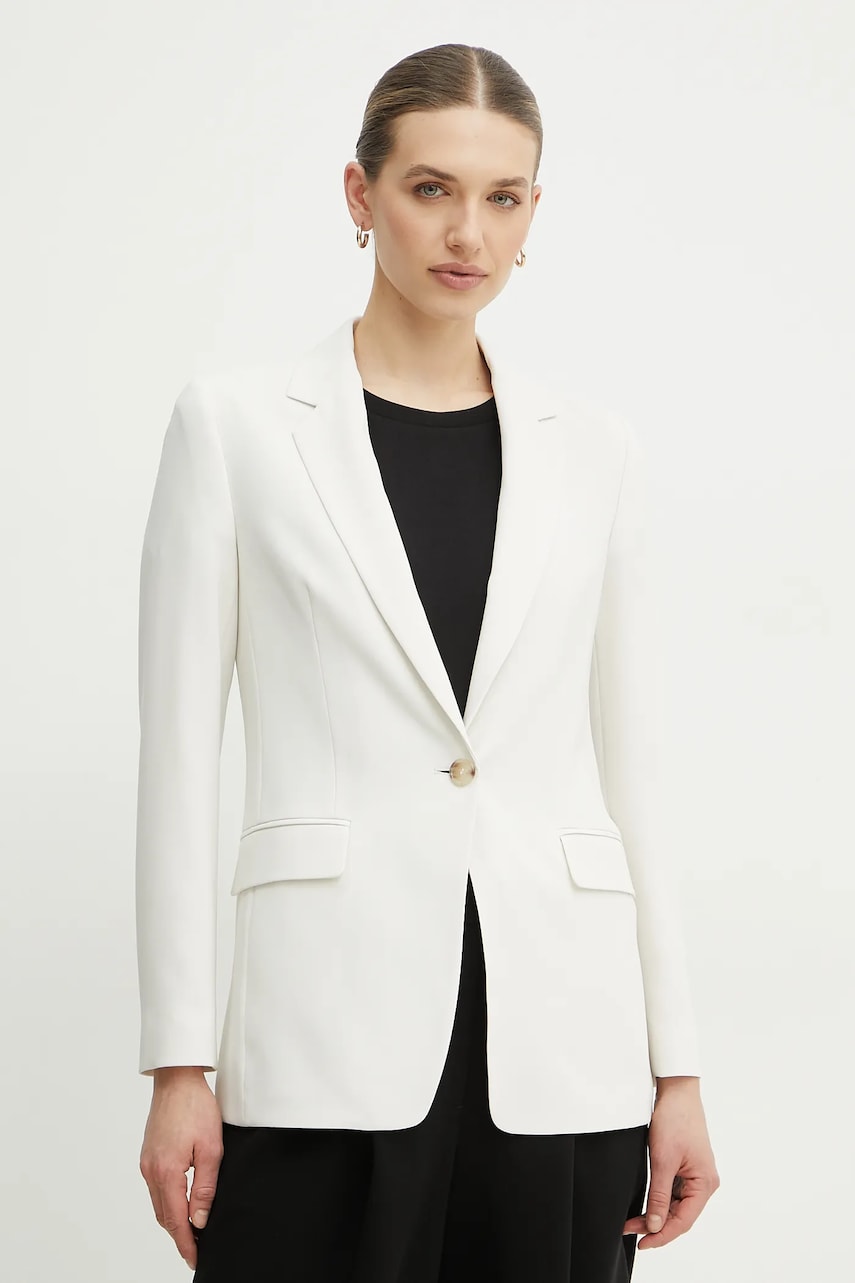 BOSS sacou culoarea alb, un singur rand de nasturi, neted BOSS sacou culoarea alb, un singur rand de nasturi, neted