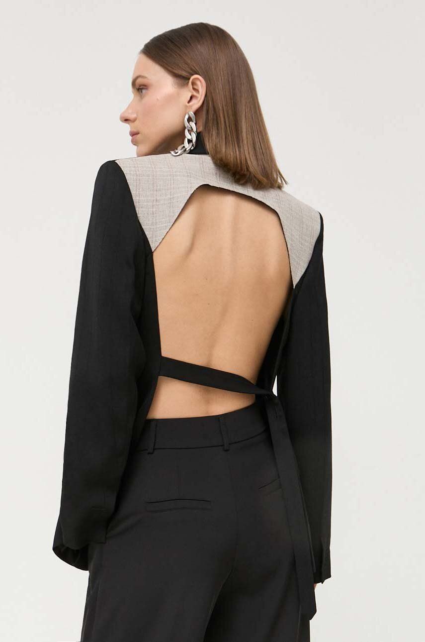 Vlněná bunda Victoria Beckham černá barva, bez zapínání, hladká - černá -  Hlavní materiál: 100