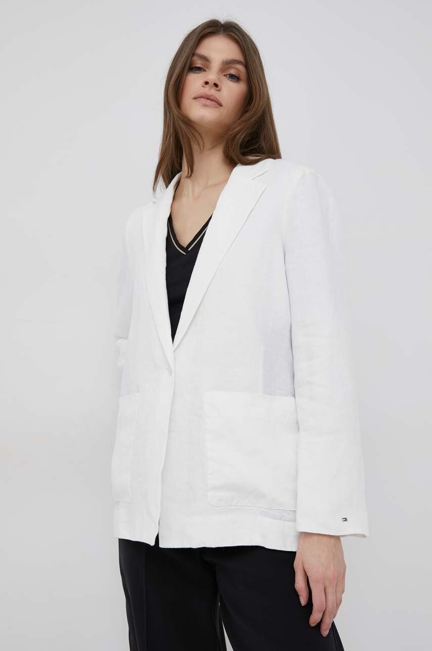 E-shop Plátěná bunda Tommy Hilfiger bílá barva, jednořadá, hladká