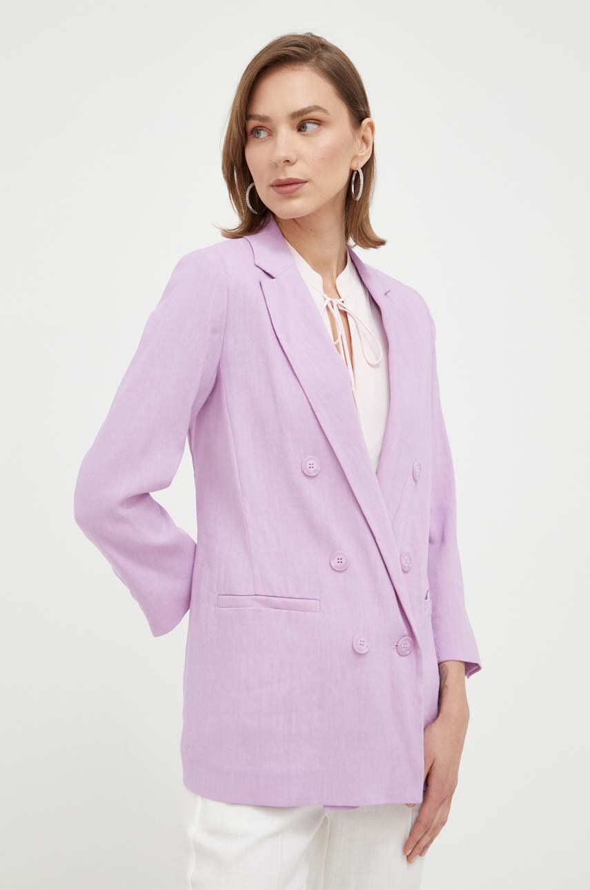 Plátěná bunda Marella fialová barva, hladká - fialová -  Hlavní materiál: 58 % Len
