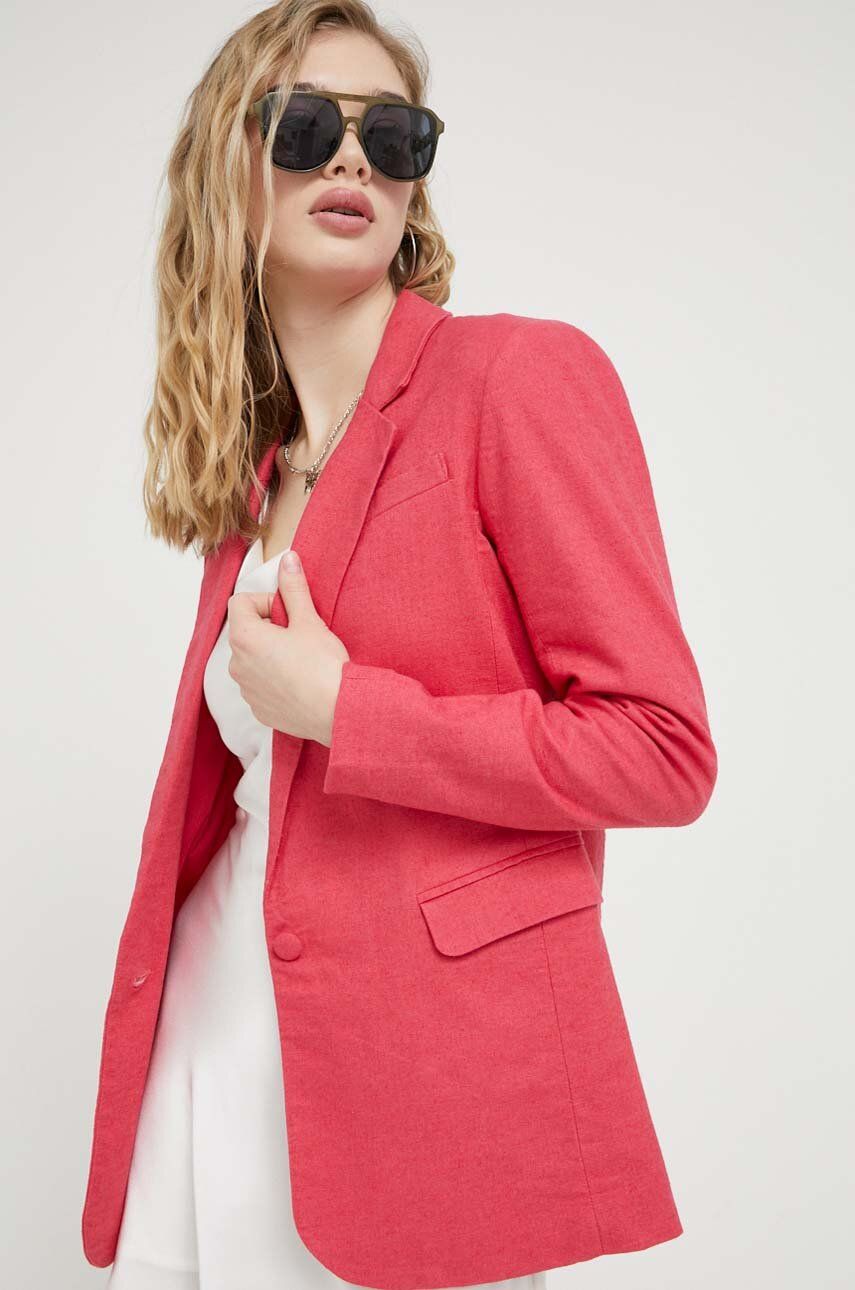 Levně Plátěná bunda Abercrombie & Fitch růžová barva, jednořadá, hladká