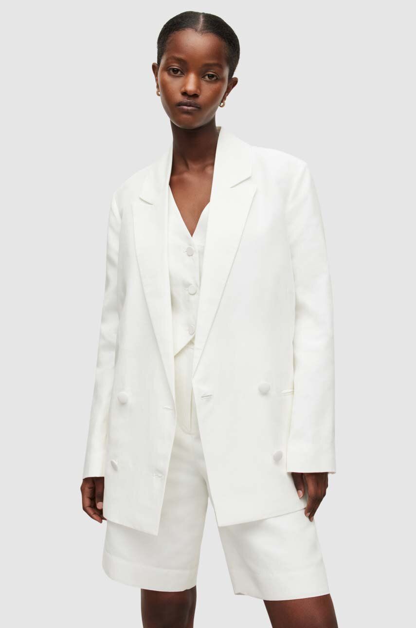 Sako s příměsí lnu AllSaints bílá barva, oversize - bílá -  Hlavní materiál: 55 % Lyocell TENCE