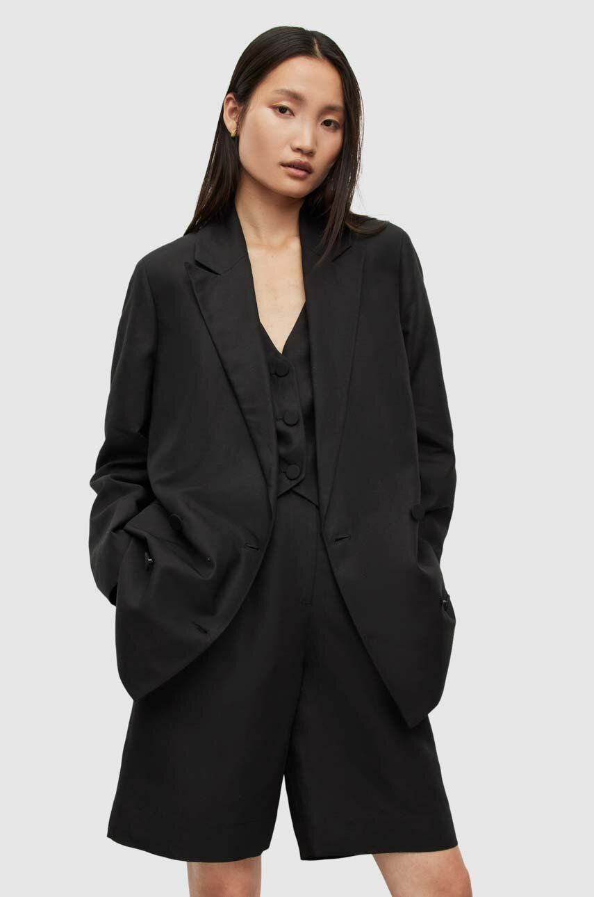 Sako s příměsí lnu AllSaints černá barva, oversize - černá -  Hlavní materiál: 55 % Lyocell TEN