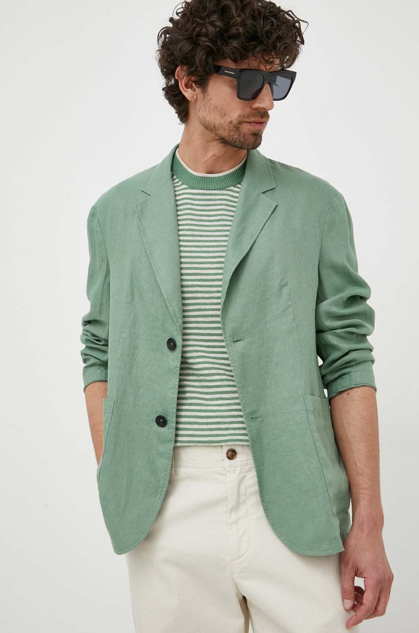 Plátěná bunda Sisley zelená barva - zelená -  100 % Len