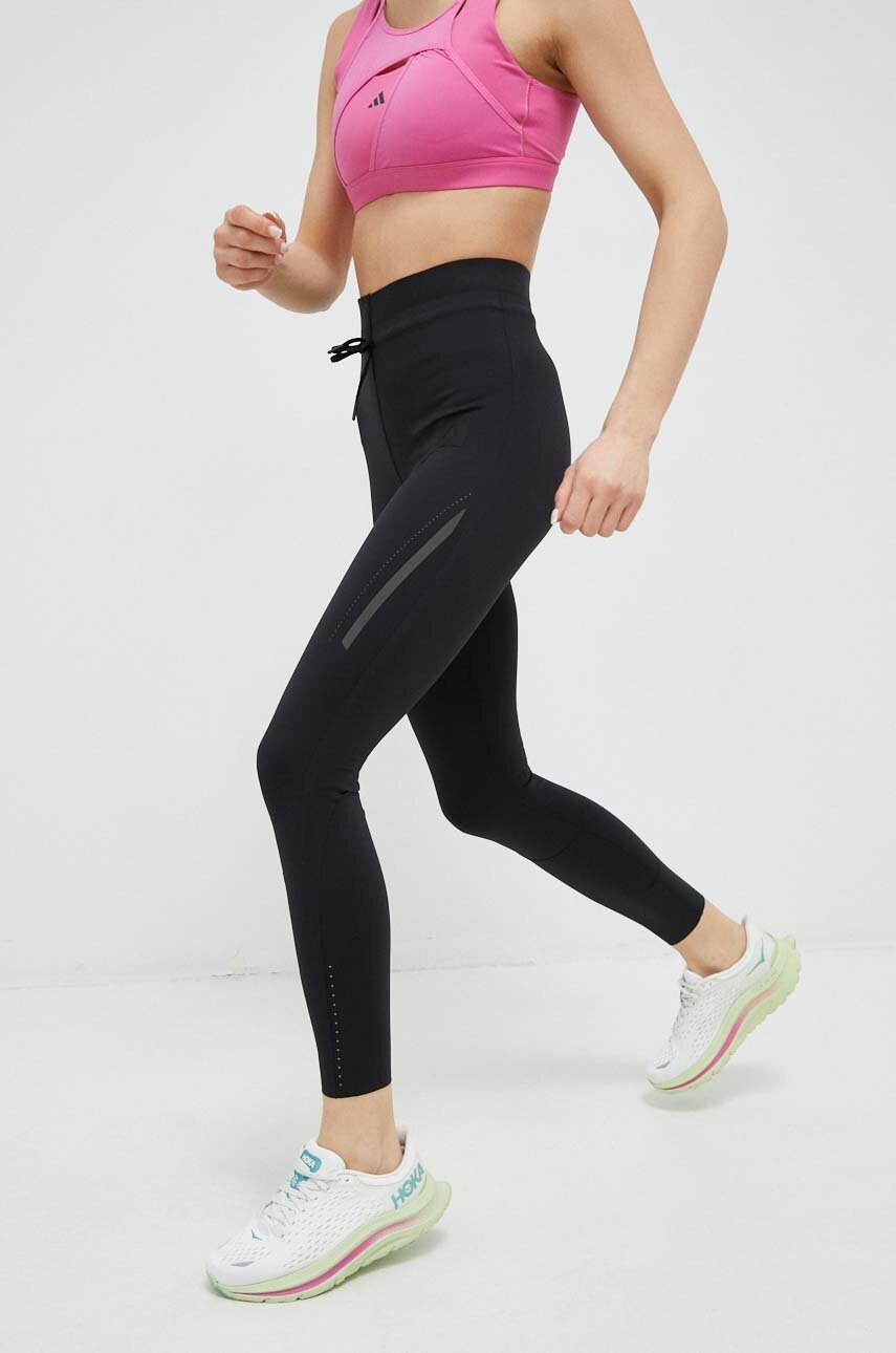 adidas Performance leggins de alergare culoarea negru, neted