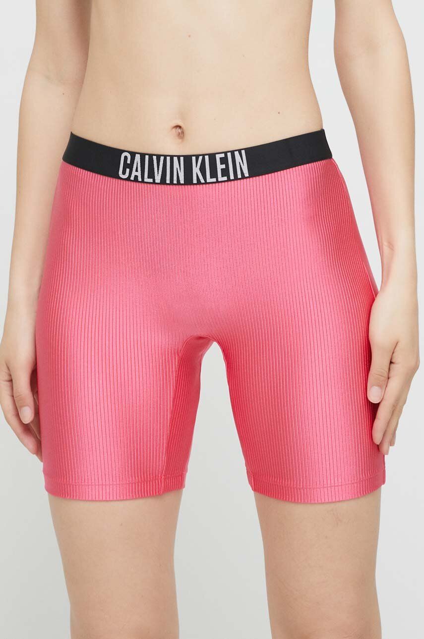 Levně Kraťasy Calvin Klein dámské, fialová barva, hladké, medium waist