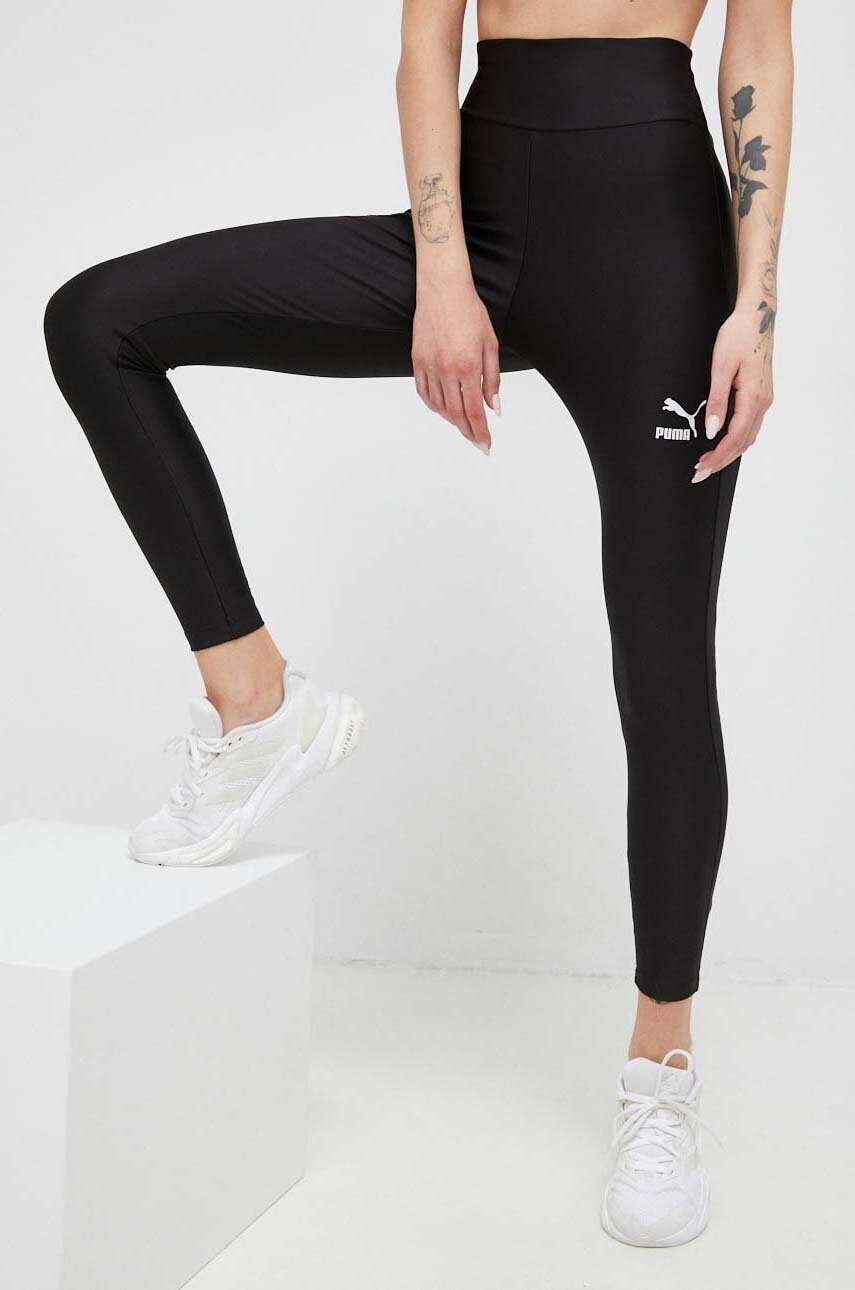 Puma leggins de antrenament t7 culoarea negru, neted
