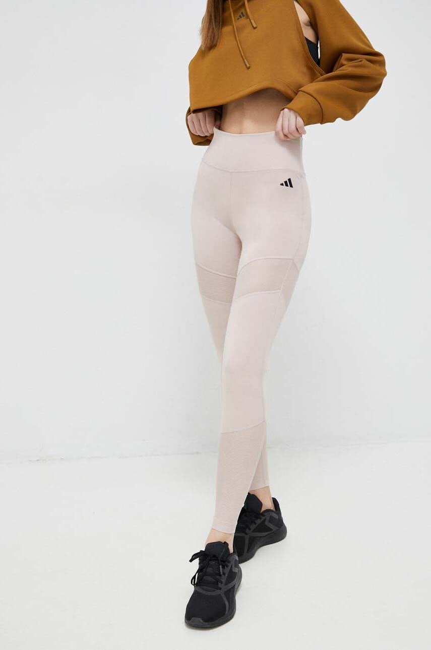 Adidas performance leggins de antrenament dance culoarea bej, neted