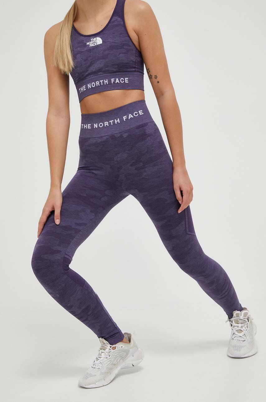 The North Face leggins sport Mountain Athletics femei, culoarea violet, modelator