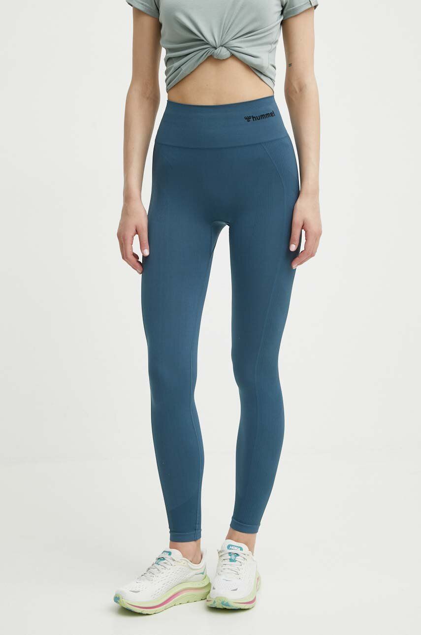 Hummel leggins de antrenament Tif culoarea turcoaz, neted