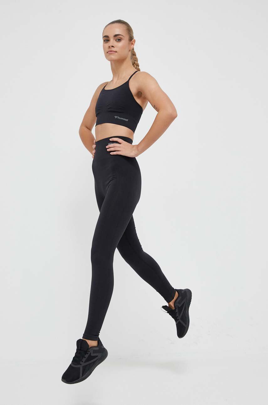 Hummel leggins de antrenament Tif culoarea negru, neted