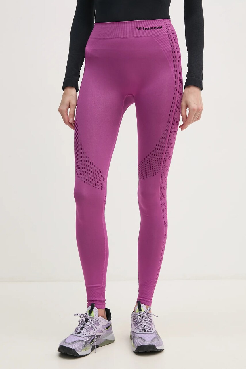 Hummel leggins de antrenament Shaping culoarea verde, cu imprimeu, 216772