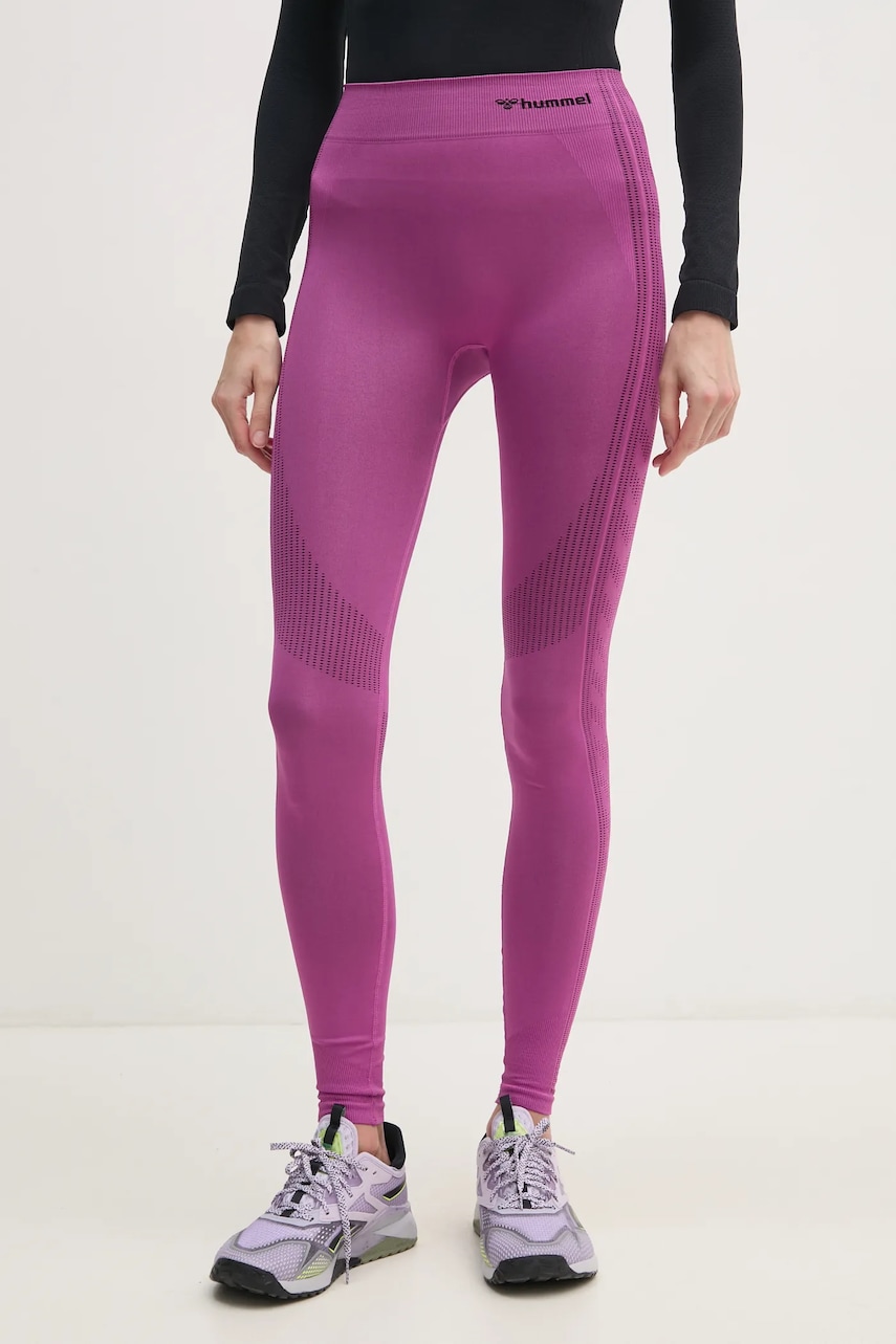 Hummel leggins de antrenament Shaping culoarea verde, cu imprimeu, 216772