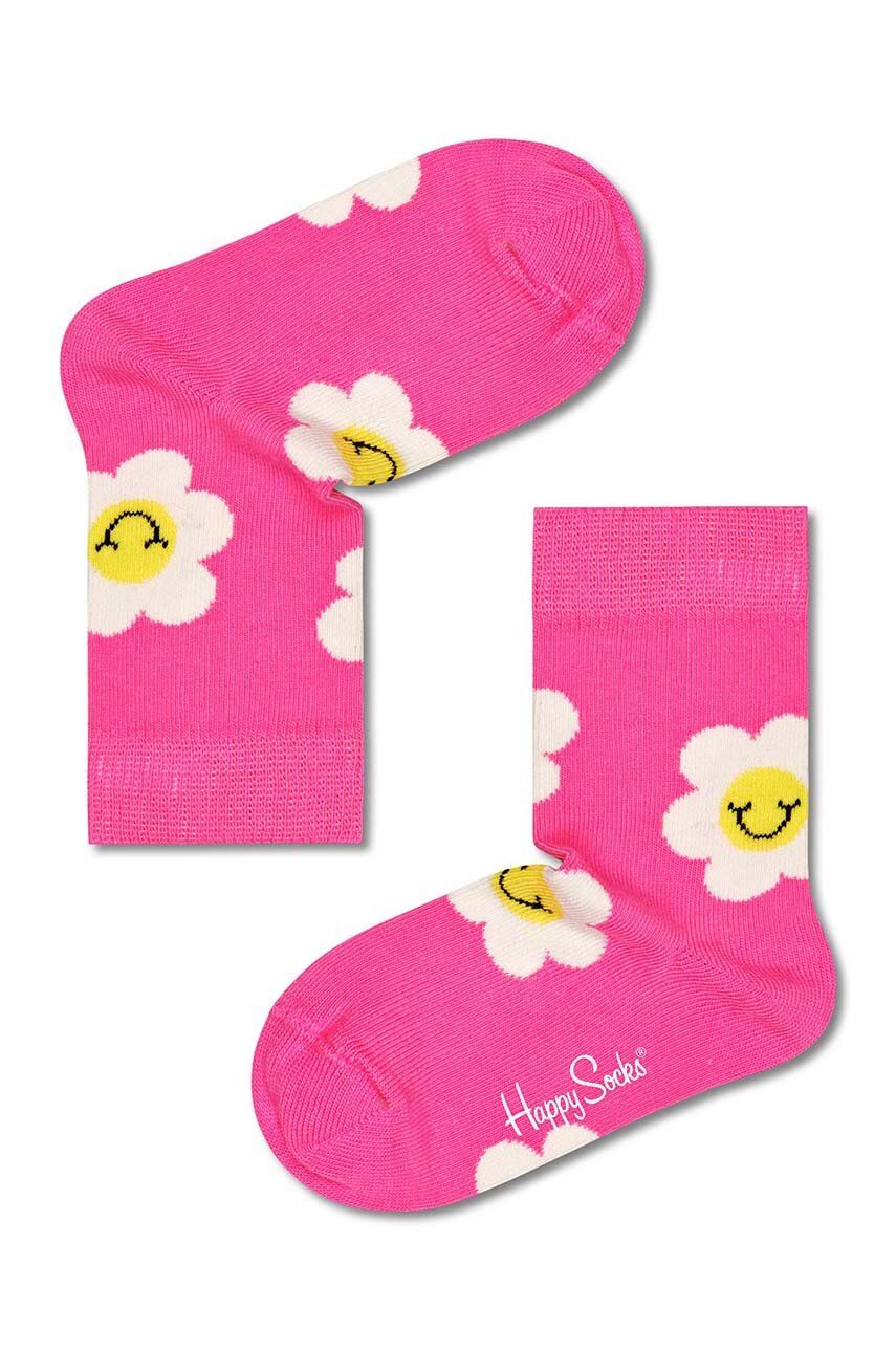 Happy Socks sosete copii Kids Smiley Daisy culoarea roz