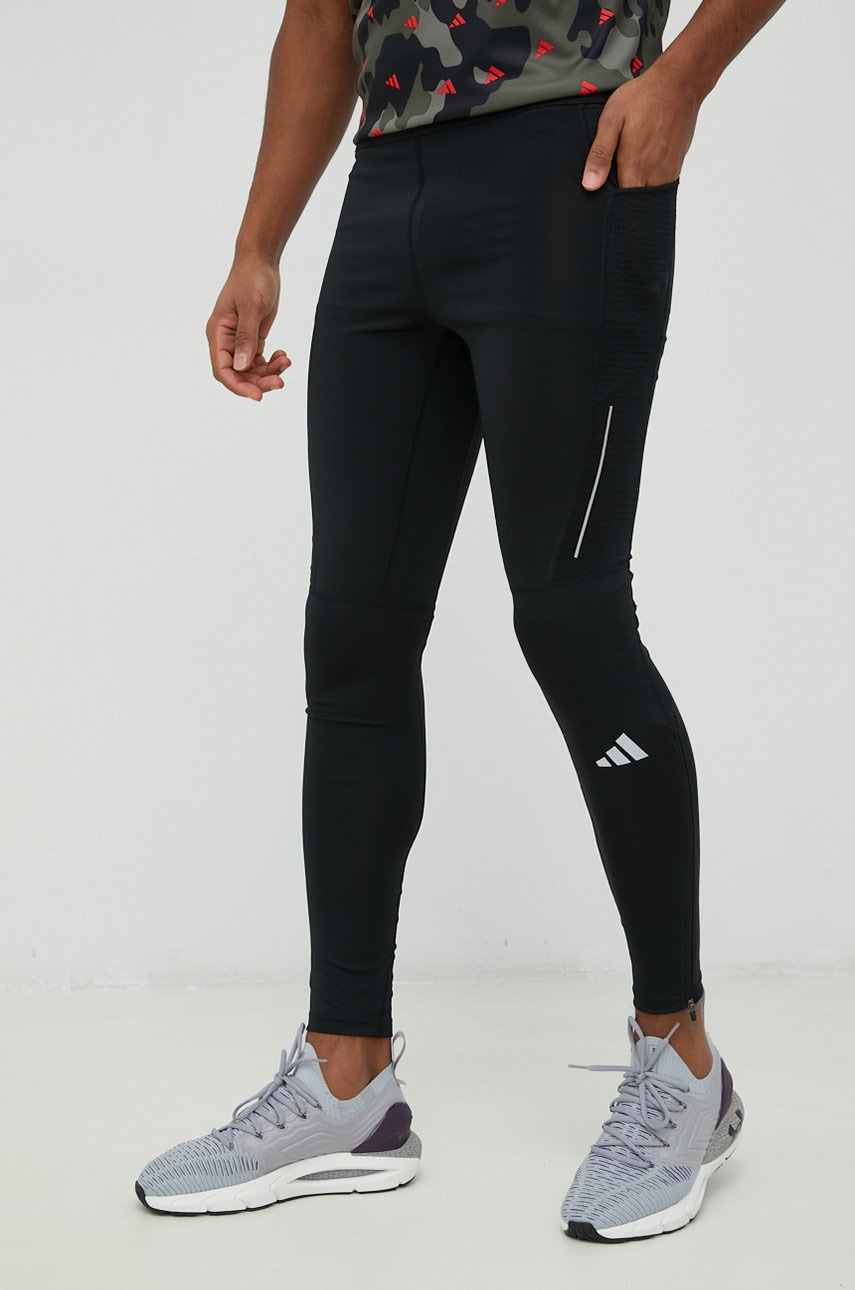 adidas Performance colanți de alergare Own the Run bărbați, culoarea negru, uni HM8444