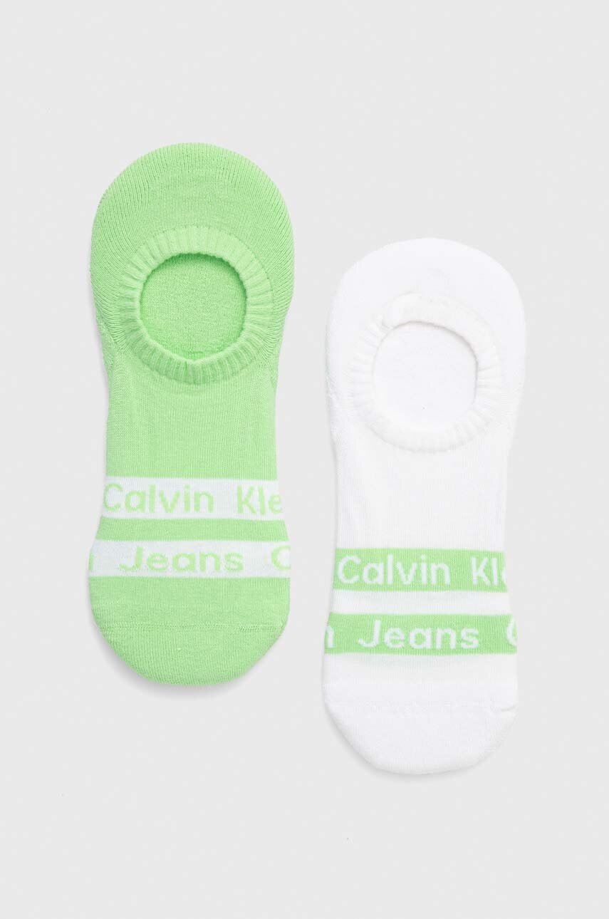 Kotníkové ponožky Calvin Klein 2-pack pánské, zelená barva - zelená -  81 % Bavlna