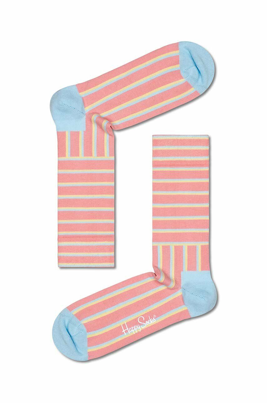 Happy Socks sosete Blocked Stripe culoarea roz