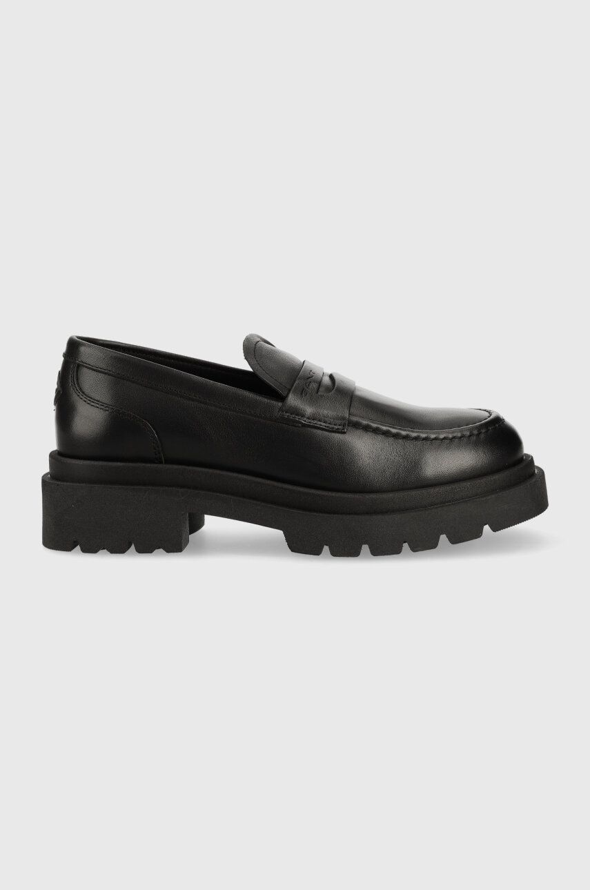 Gant Mocasini De Piele Folida Femei, Culoarea Negru, Cu Platforma