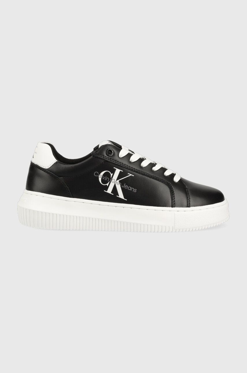 Δερμάτινα αθλητικά παπούτσια Calvin Klein Jeans YW0YW00823 CHUNKY CUPSOLE MONOLOGO W CHUNKY CUPSOLE MONO LTH WN χρώμα: μαύρο F30 YW0YW00823 φωτογραφία