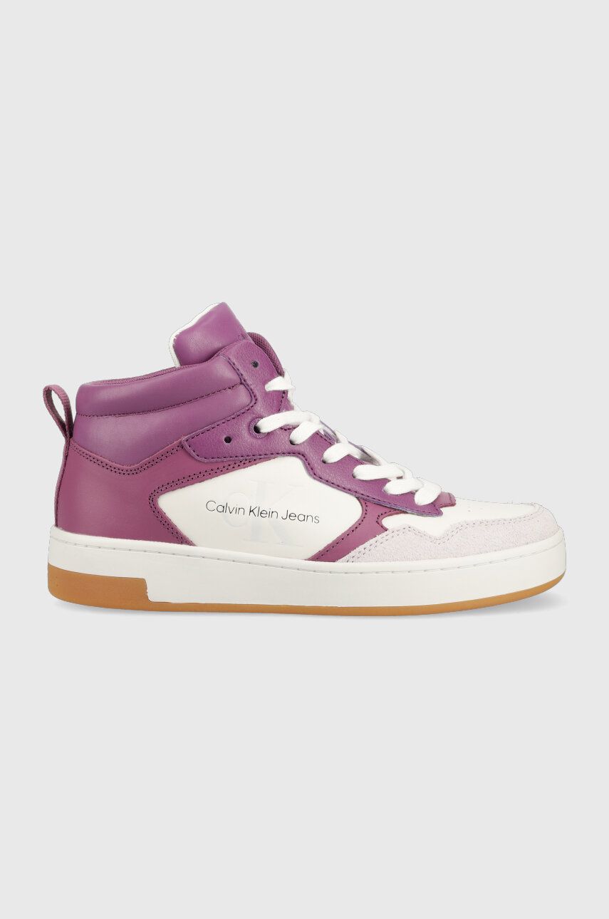 Sneakers boty Calvin Klein Jeans YW0YW00877 BASKET CUPSOLE MID LTH MONO růžová barva - fialová - 