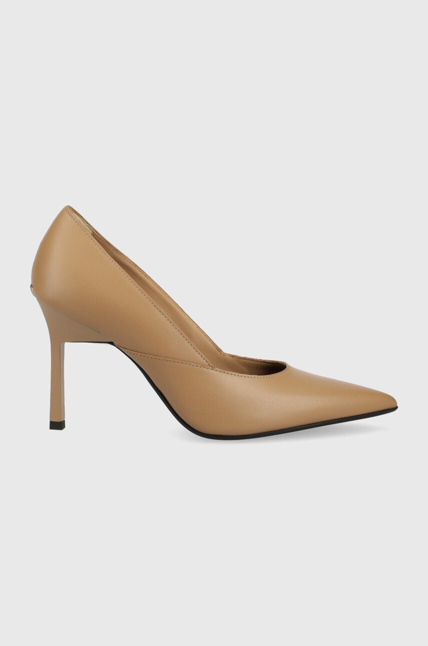 

Кожени обувки с висок ток Calvin Klein HW0HW01346 GEO STILETTO PUMP 90 в бежово, Бежов