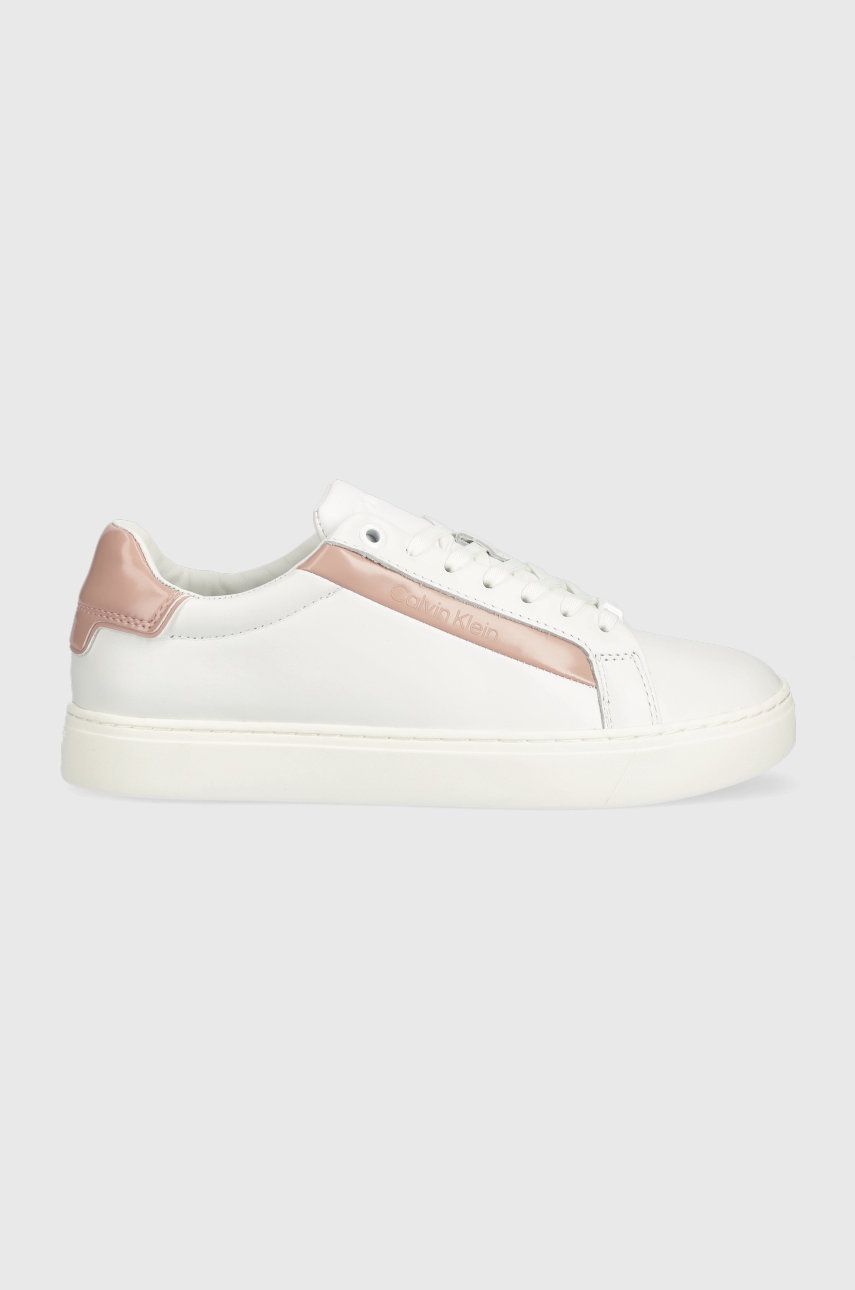 Kožené sneakers boty Calvin Klein HW0HW01353 LOGO CUPSOLE LACE UP bílá barva - bílá -  Svršek: 