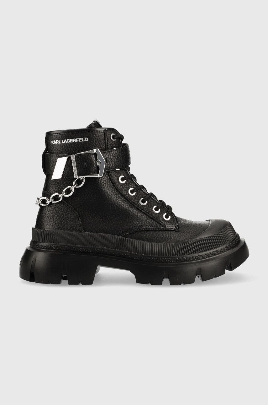 Kožené workery Karl Lagerfeld TREKKA MAX dámské, černá barva, na plochém podpatku, KL43555 - černá -