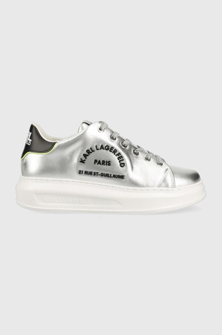 Kožené sneakers boty Karl Lagerfeld KAPRI stříbrná barva, KL62539D - stříbrná -  Svršek: Přírod