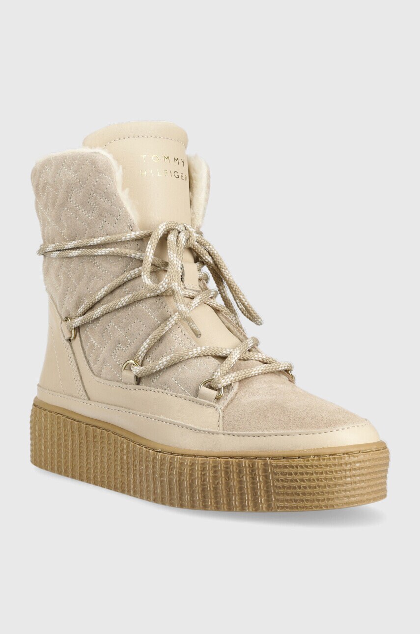 

Шкіряні чоботи Tommy Hilfiger FW0FW06852 SNOW BOOT MONOGRAM колір бежевий