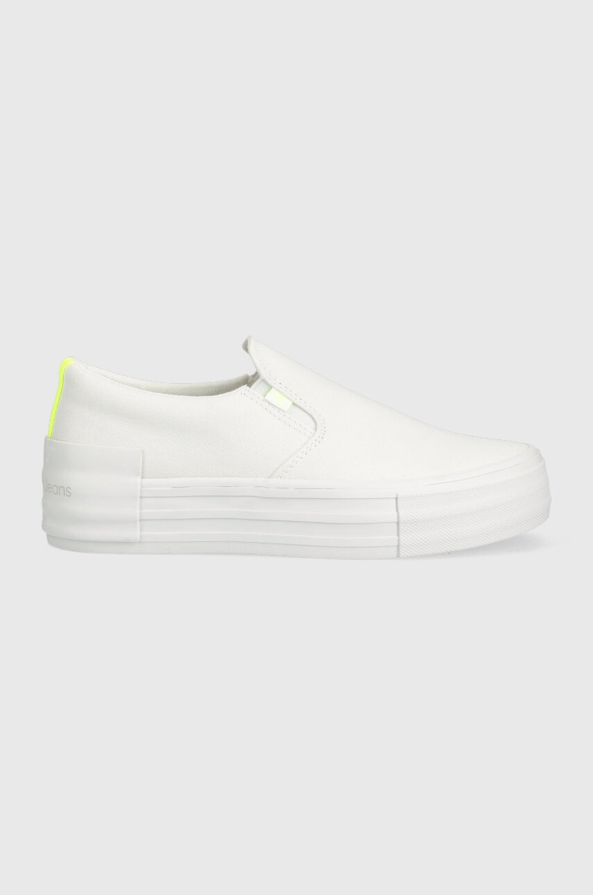 

Ниски кецове Calvin Klein Jeans VULC FLATF BOLD SLIPON FLUO CONT в бяло, Бял