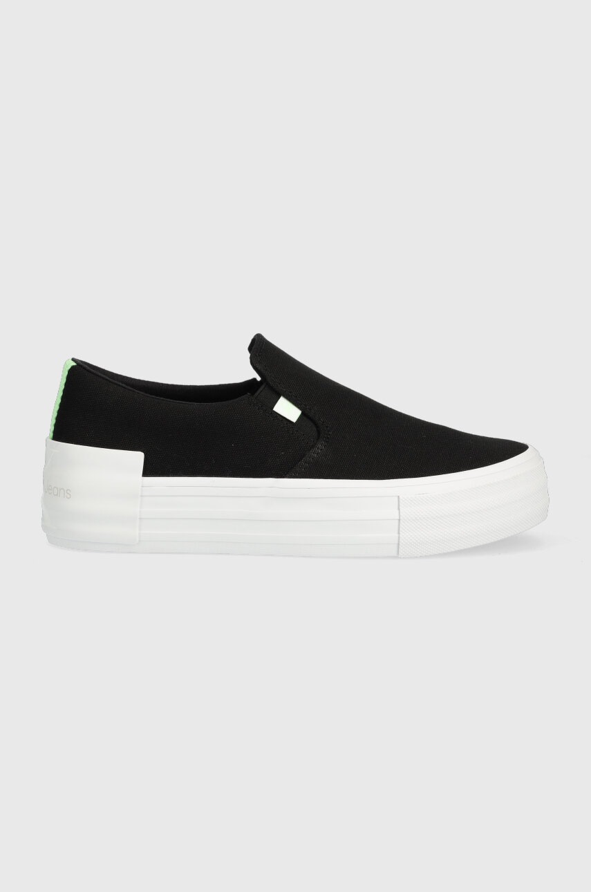 

Ниски кецове Calvin Klein Jeans VULC FLATF BOLD SLIPON FLUO CONT в черно, Черен