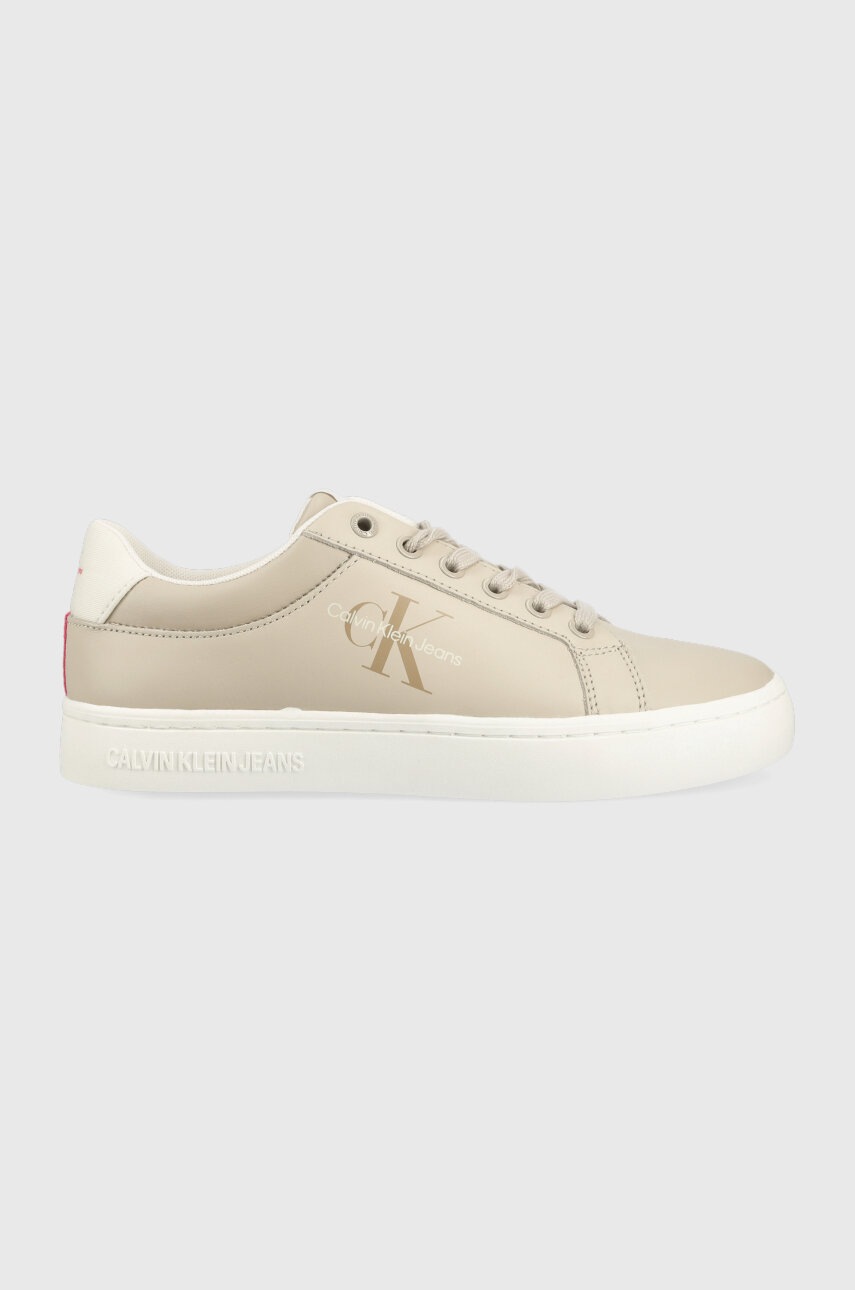 Kožené sneakers boty Calvin Klein Jeans CLASSIC CUPSOLE FLUO CONTRAST WN béžová barva, YW0YW00912