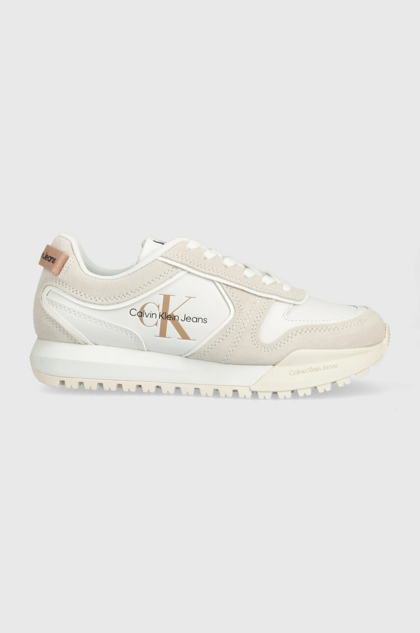 

Кожени маратонки Calvin Klein Jeans TOOTHY RUNNER IRREGULAR LINES W в бяло, Бял