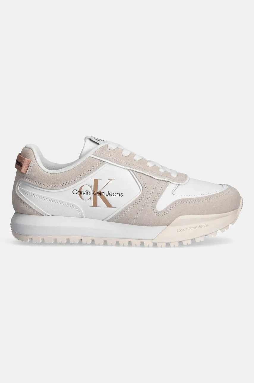 Кожаные кроссовки Calvin Klein Jeans TOOTHY RUNNER IRREGULAR LINES W цвет бежевый YW0YW00934 Кожаные кроссовки Calvin Klein Jeans TOOTHY RUNNER IRREGULAR LINES W цвет бежевый YW0YW00934