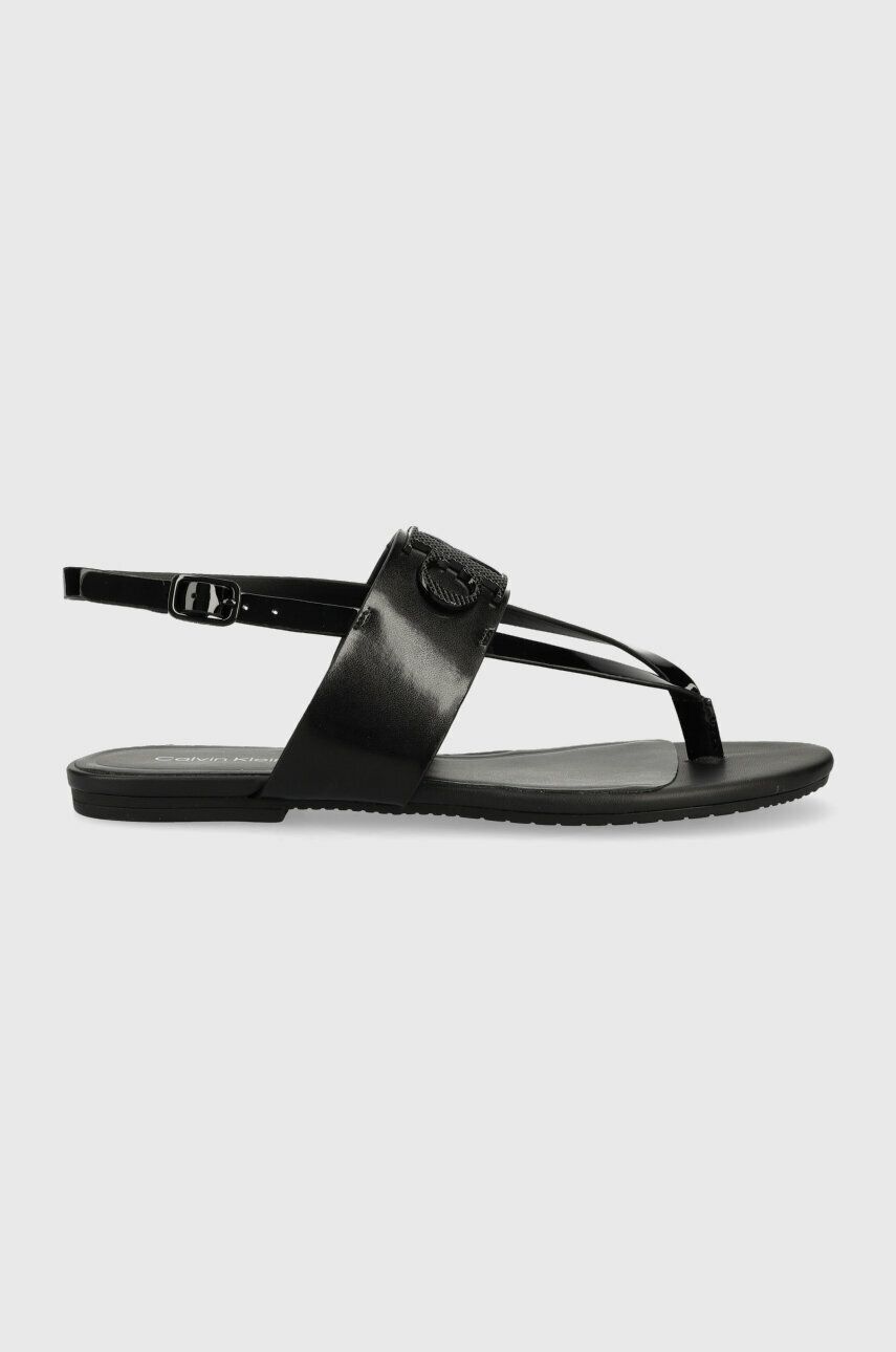 Kožené sandály Calvin Klein Jeans FLAT SANDAL HW dámské, černá barva, YW0YW00953 - černá -  Svr