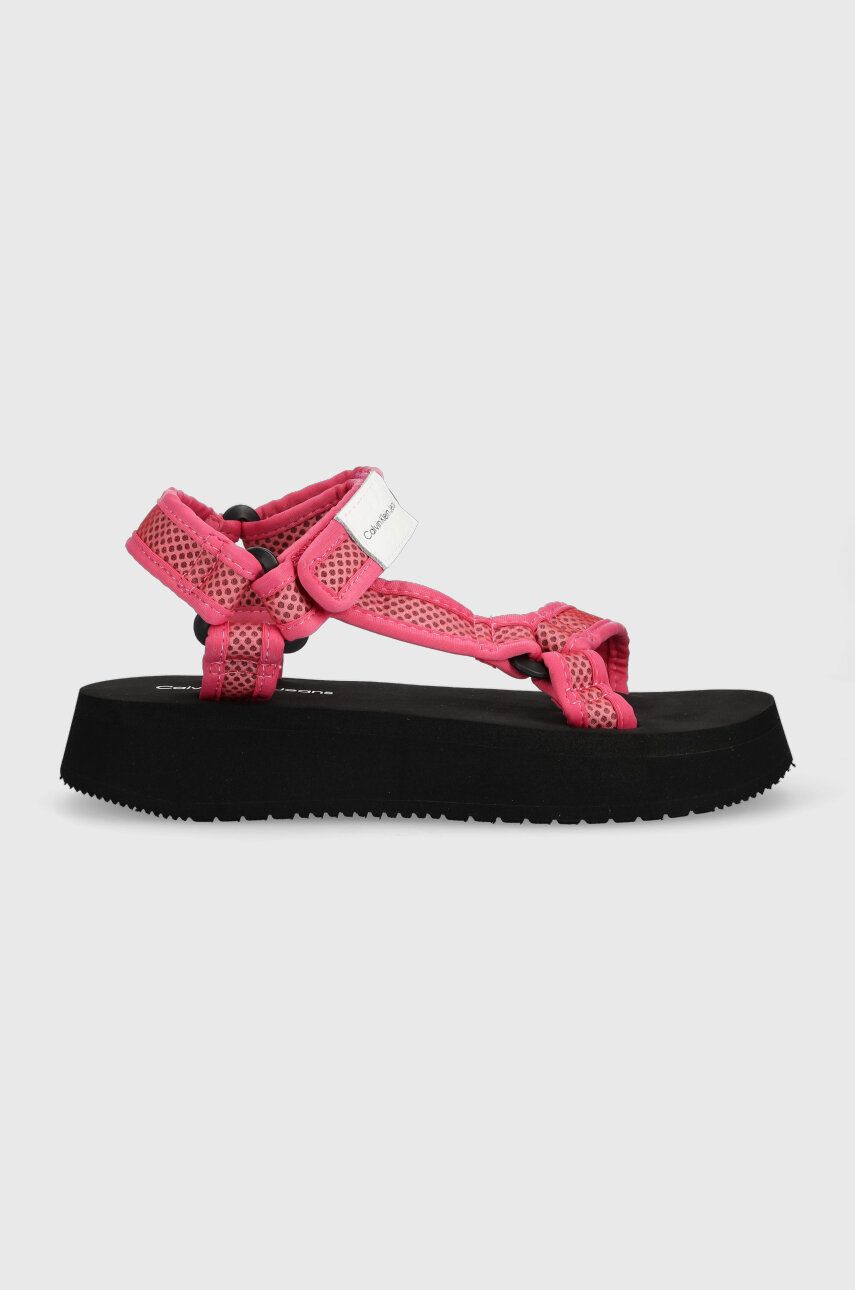 Sandály Calvin Klein Jeans PREFRESATO SANDAL WEBBING XRAY dámské, růžová barva, na platformě, YW0YW0