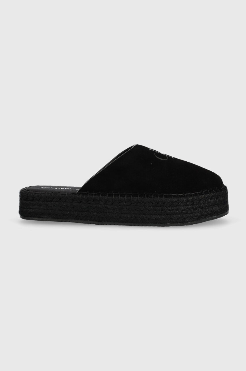 

Велурени чехли Calvin Klein Jeans FLATFORM ROPE MULE SU CON в черно с платформа YW0YW00986, Черен