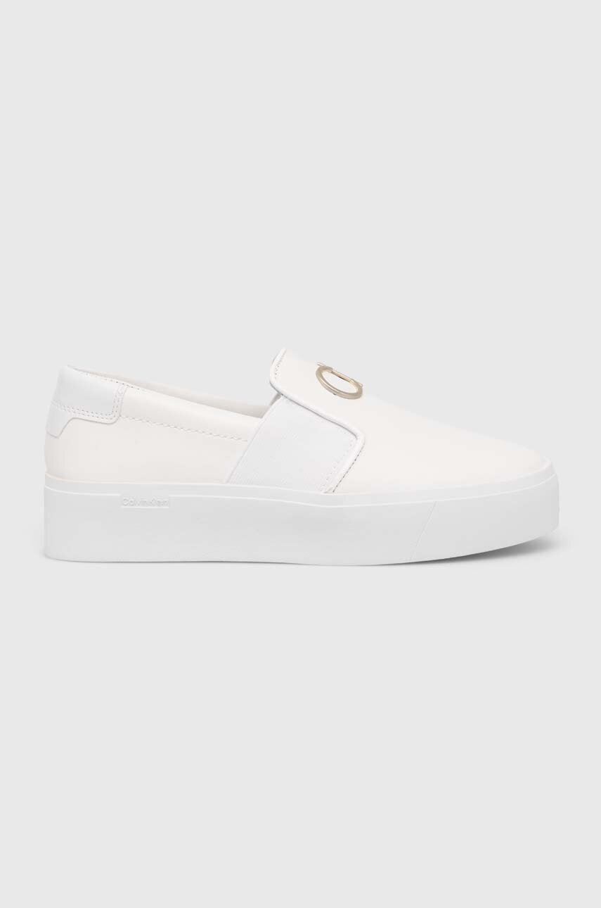 

Кожени маратонки Calvin Klein CUPSOLE FLATFORM SLIP ON W/HW в бяло HW0HW01421, Бял