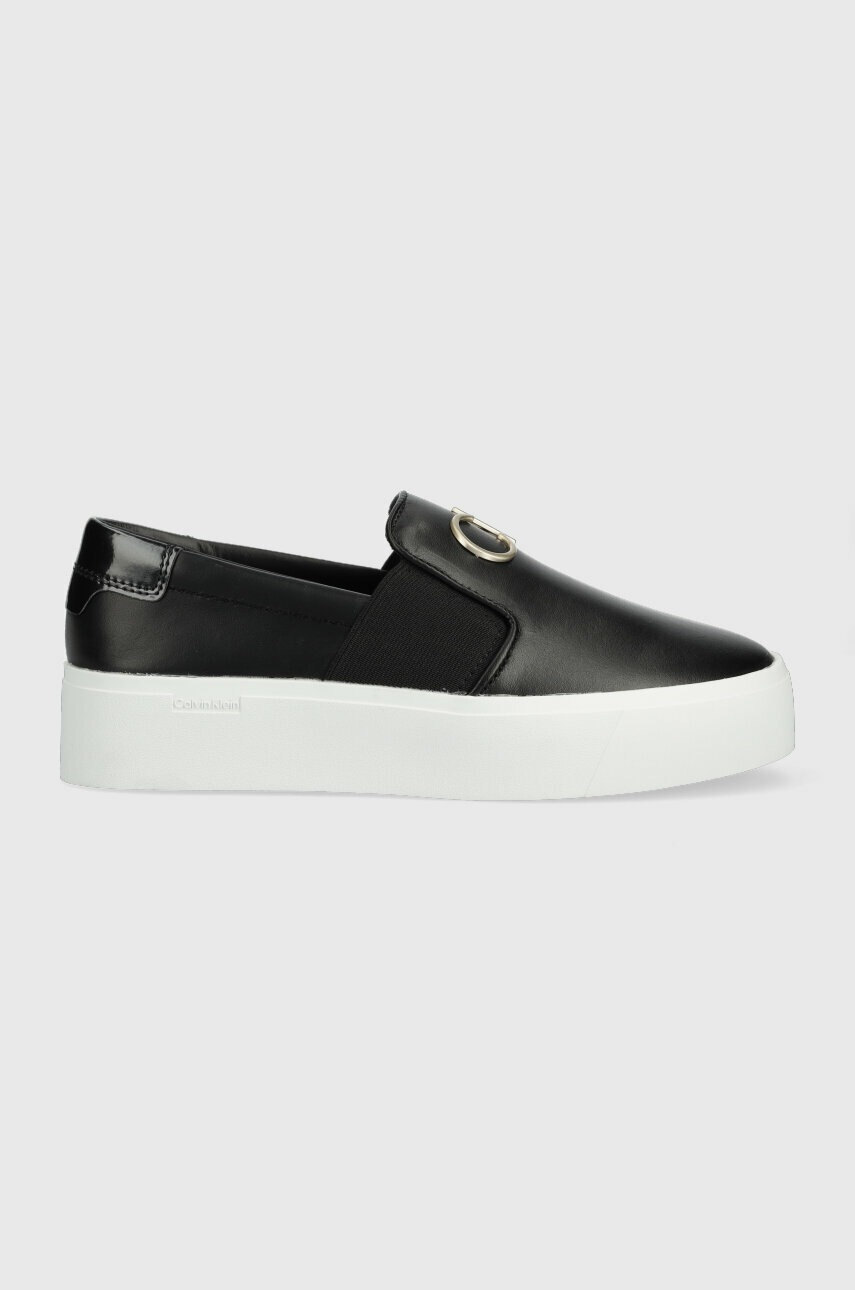 

Кожени маратонки Calvin Klein CUPSOLE FLATFORM SLIP ON W/HW в черно HW0HW01421, Черен
