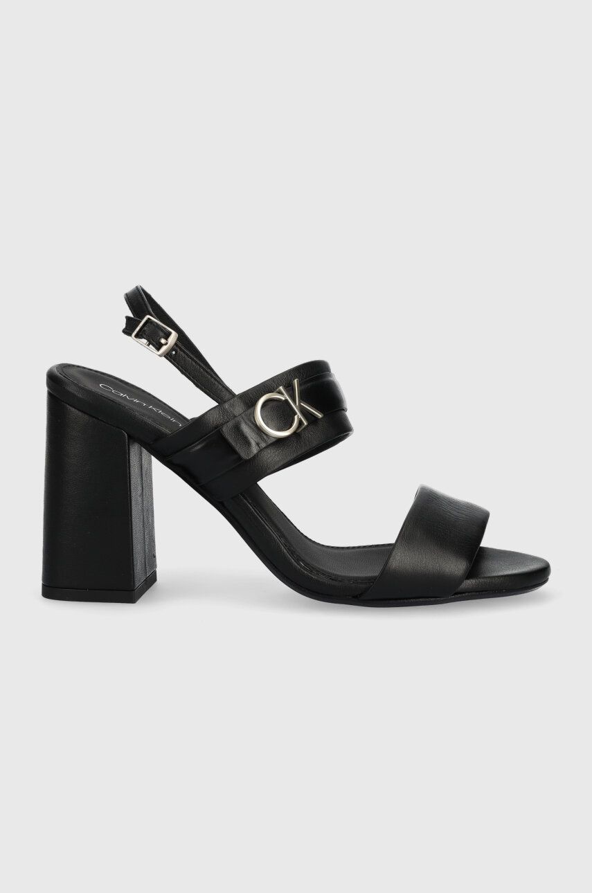 Levně Kožené sandály Calvin Klein BLOCK HL SANDAL 85HH W/HW černá barva, HW0HW01486