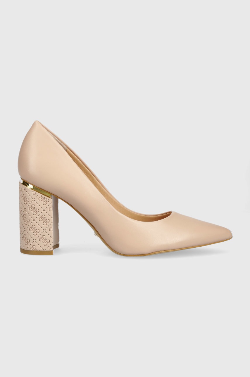 

Кожени обувки с дебел ток Guess Pialy в розово с висок ток FL5PIA LEA08 BLUSH, Розов