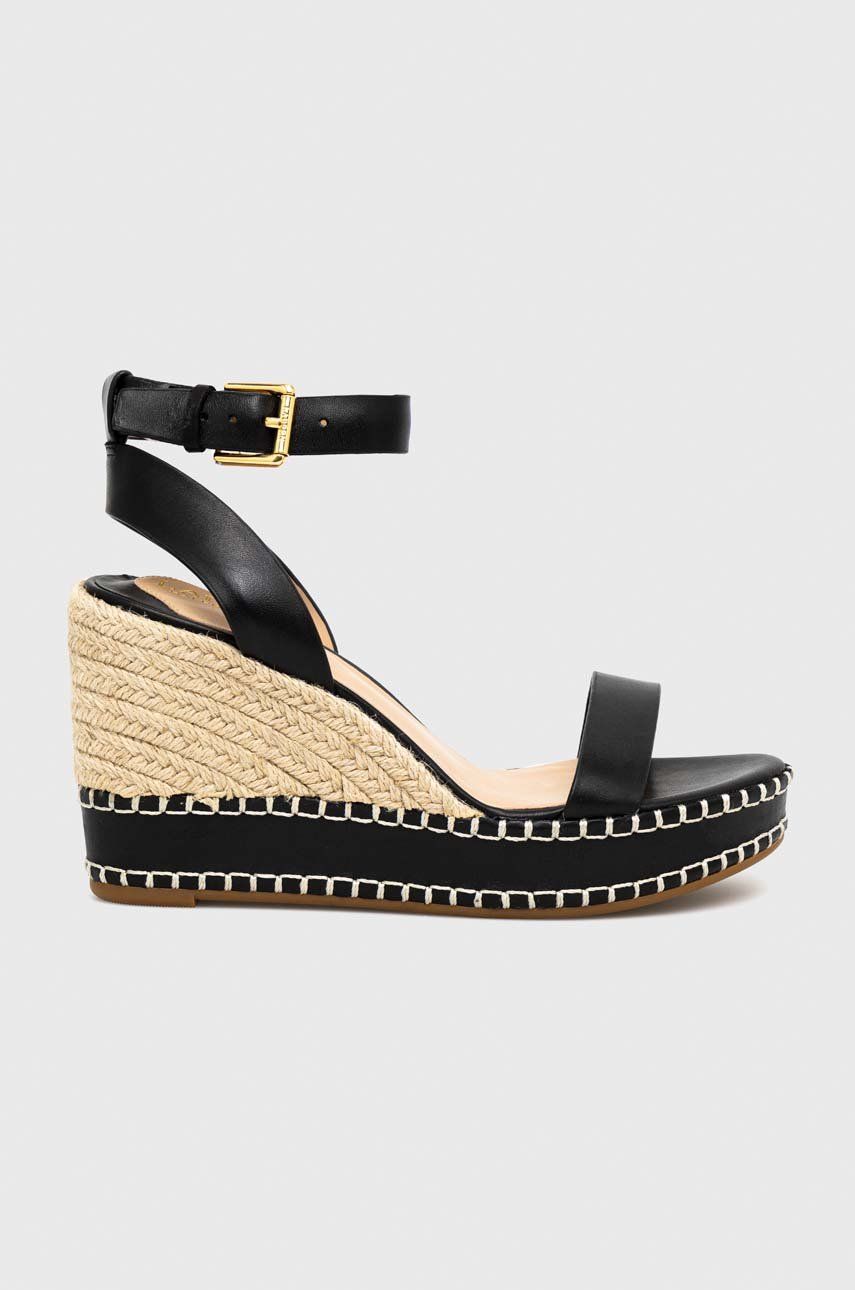 Levně Kožené sandály Lauren Ralph Lauren 802884124001 dámské, černá barva, na klínku